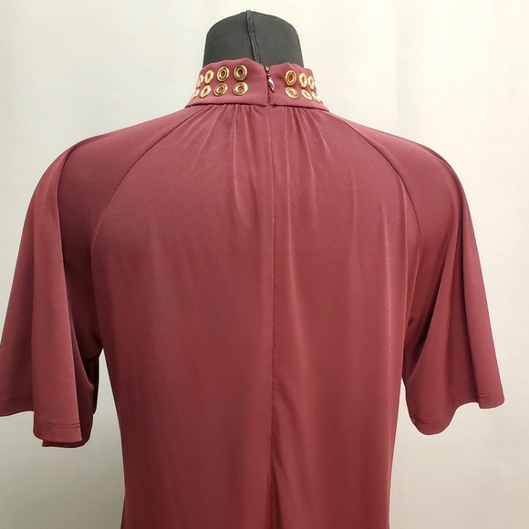 Michael Kors Burgundy Dress Gold Studs Collard Elephant Ears Sleeves Size S - Picture 9 of 13